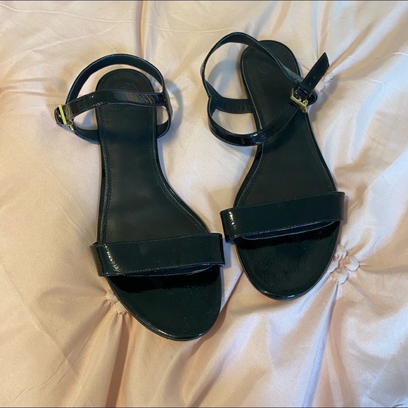 Tory Burch | Shoes | Tory Burch Black Patent Leather Ankle Strap Flat  Sandals | Poshmark